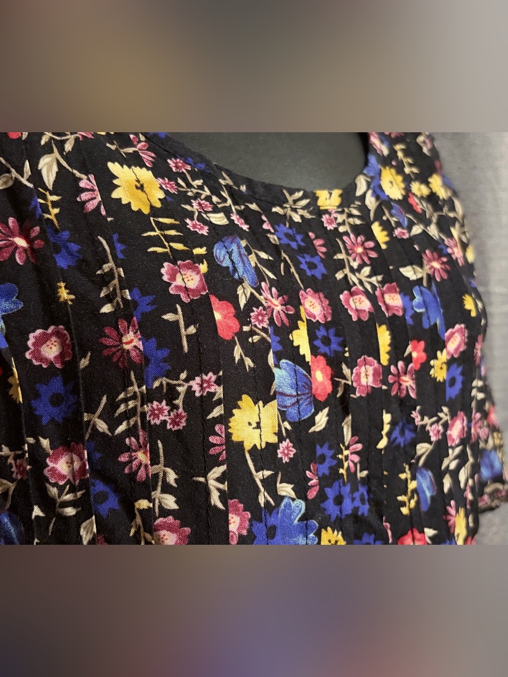 Vintage 90s Style Ditsy Floral Rayon Short Sleeve Dress - Size LG - Picture 3 of 7